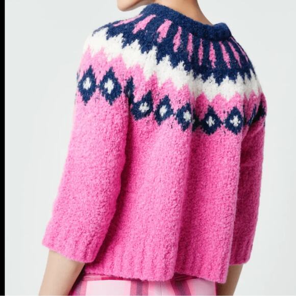 Smythe Pink Sweater Fair Aisle Preppy Alpaca XS Retails: $425 - Picture 7 of 9